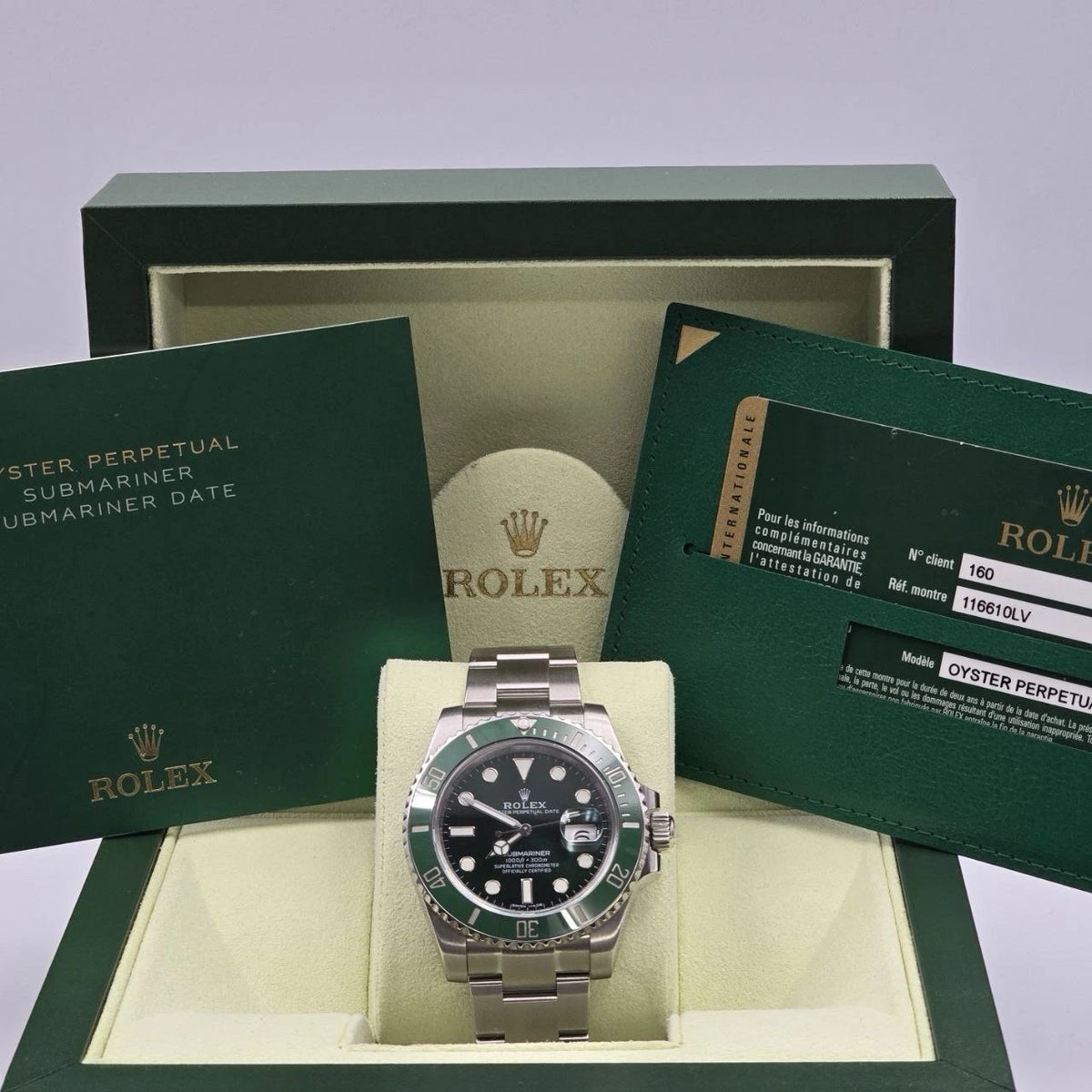 PAPERS 2014 MINT Rolex Submariner Hulk 116610LV Green 40mm Ceramic Watch BOX