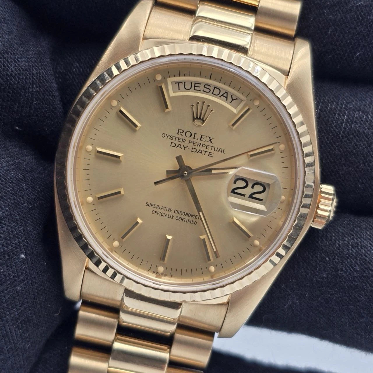 MINT PAPERS Rolex Day-Date 18038 President 18k Gold Champagne 36mm BOX + RSC