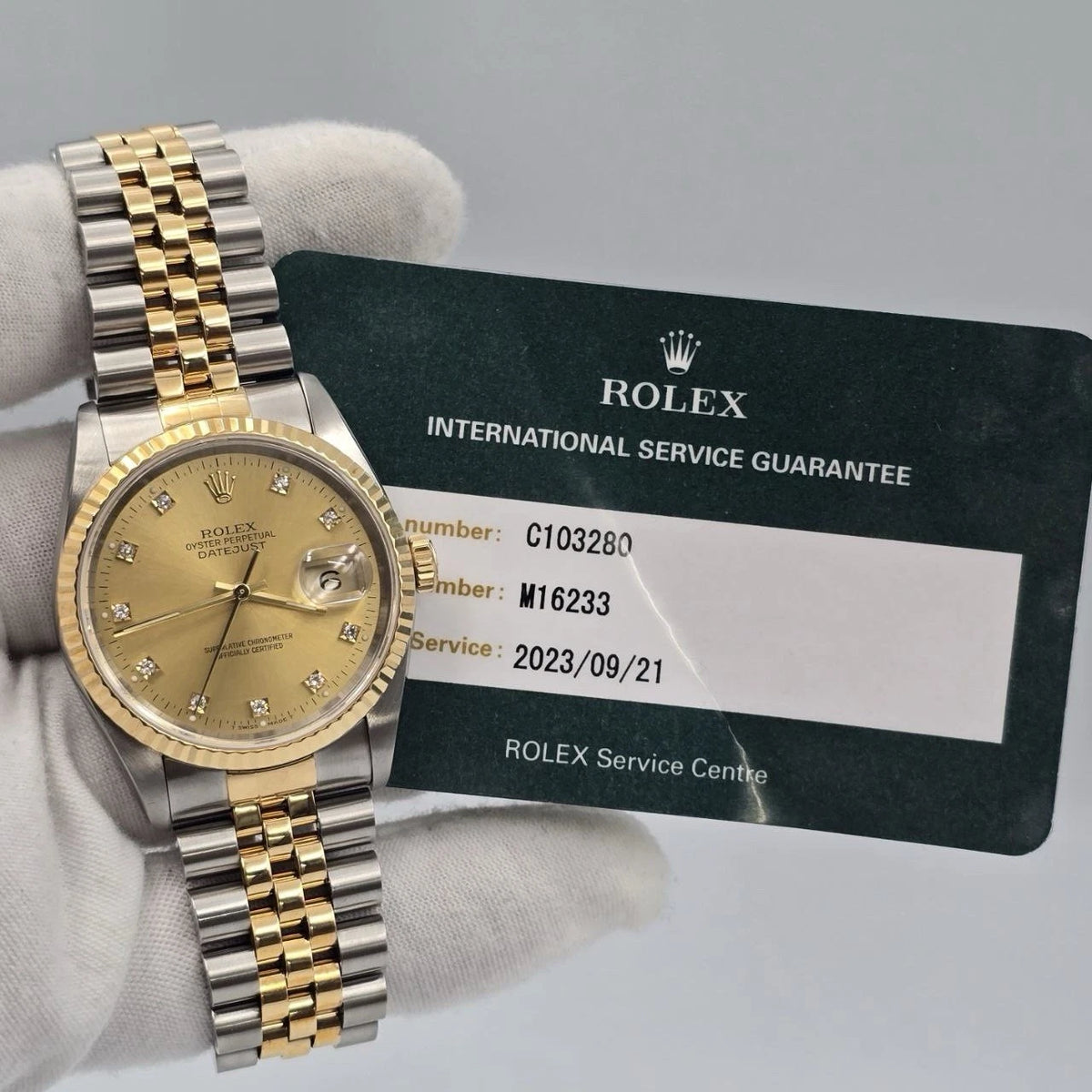 2023 RSC Rolex Datejust 36mm Champagne Diamond Dial Two-Tone 18K Watch 16233