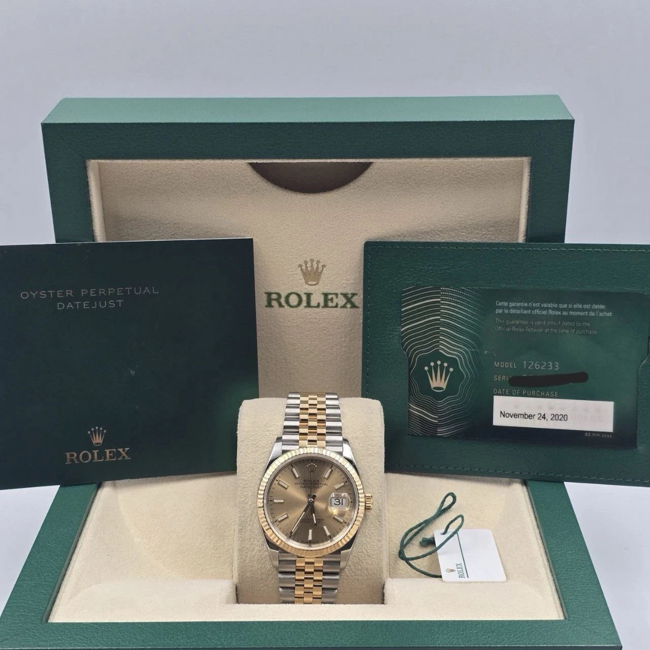 PAPERS 2020 Rolex Datejust 36mm Jubilee 126233 Two-Tone Champagne Dial BOX