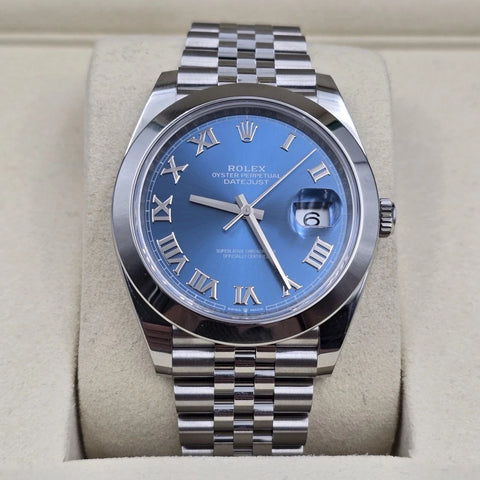 NEW 2025 Rolex Datejust 41mm 126300 Blue Roman Dial Smooth Jubilee UNWORN