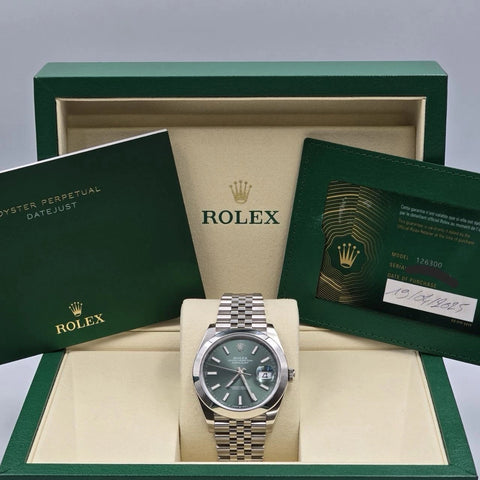 PAPERS 2025 MINT Rolex Datejust 41mm Smooth Mint Green Dial Jubilee 126300 BOX