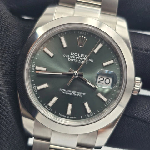 NEW 2025 Rolex Datejust 41mm Mint Green Steel Smooth Bezel Oyster 126300 UNWORN