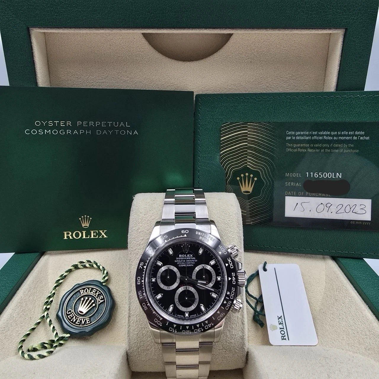 2023 PAPERS Rolex Daytona 116500LN Black Dial Ceramic 40mm Steel Watch BOX