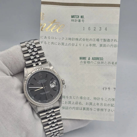 PAPERS Rolex Datejust Grey Ghost Dial Stainless Steel Jubilee 16234 36mm Watch