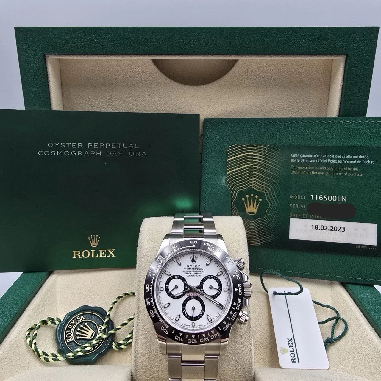 2023 PAPERS Rolex Daytona 116500LN Panda White Dial Ceramic 40mm Steel Watch BOX
