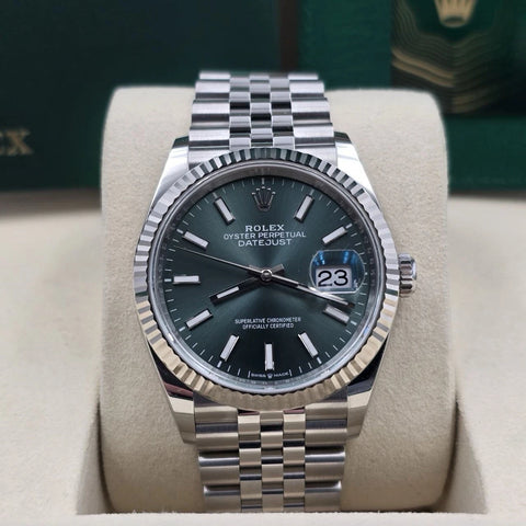 NEW 2026 Rolex Datejust 36mm 126234 Mint Green Dial Fluted Jubilee UNWORN