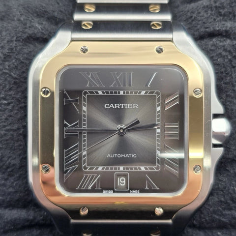 2025 Cartier Santos De Cartier Anthracite Grey Dial Men's Gold Bezel W2SA0030