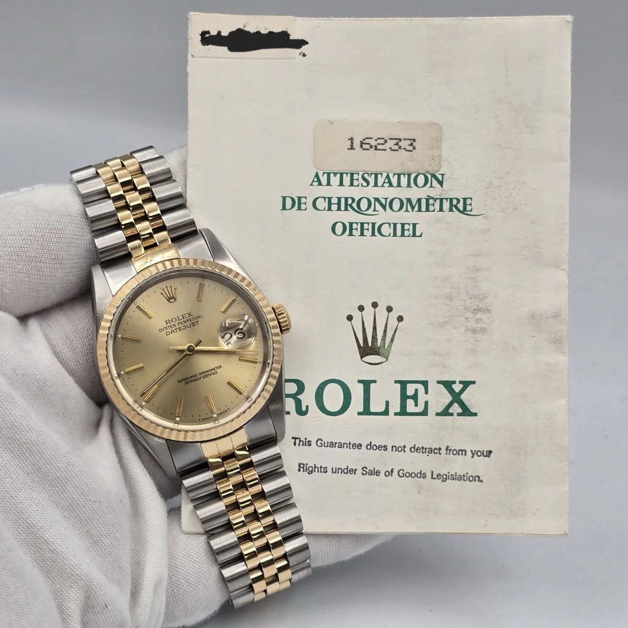 PAPERS Rolex Datejust 36mm Champagne Dial Two Tone Jubilee 16233