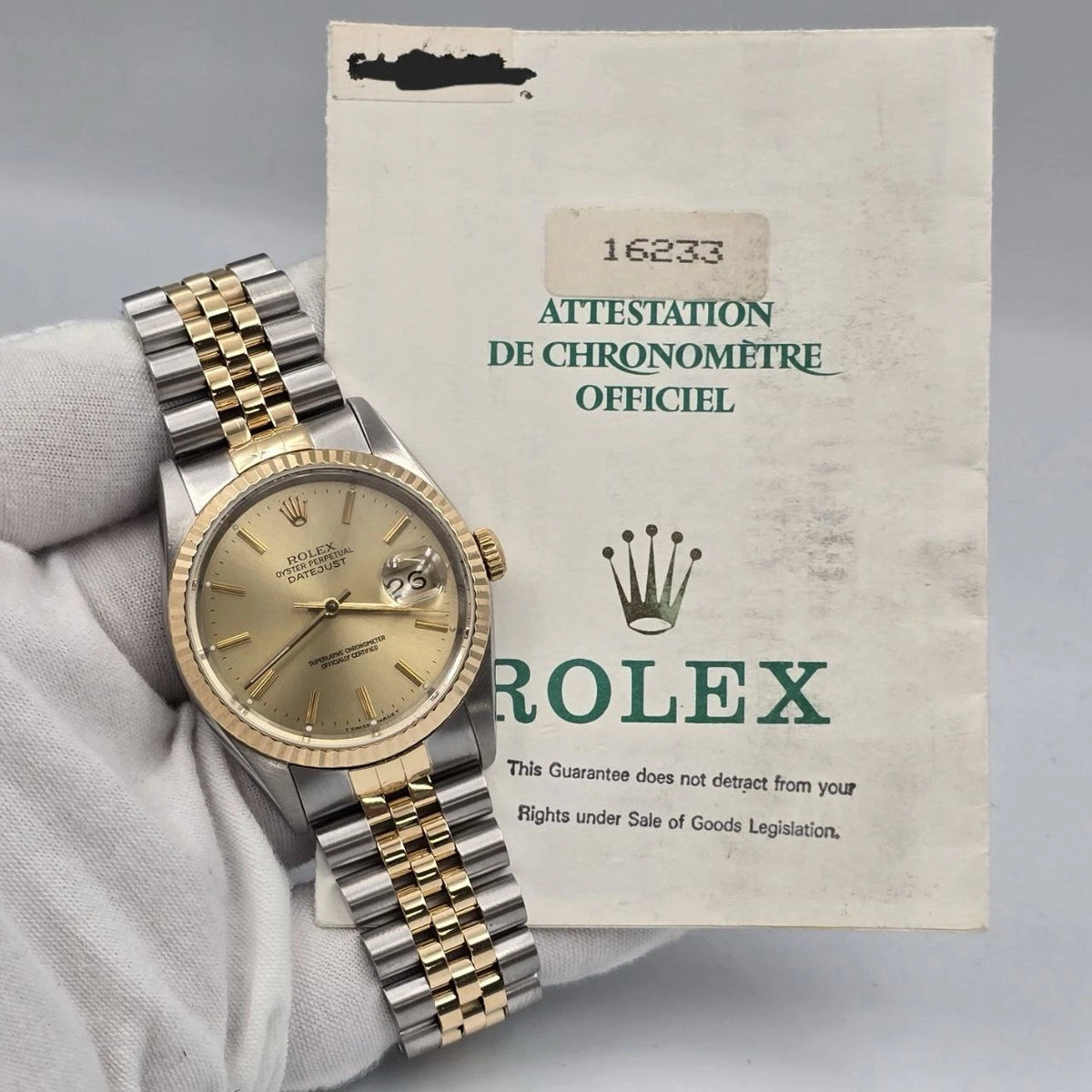 PAPERS Rolex Datejust 36mm Champagne Dial Two Tone Jubilee 16233