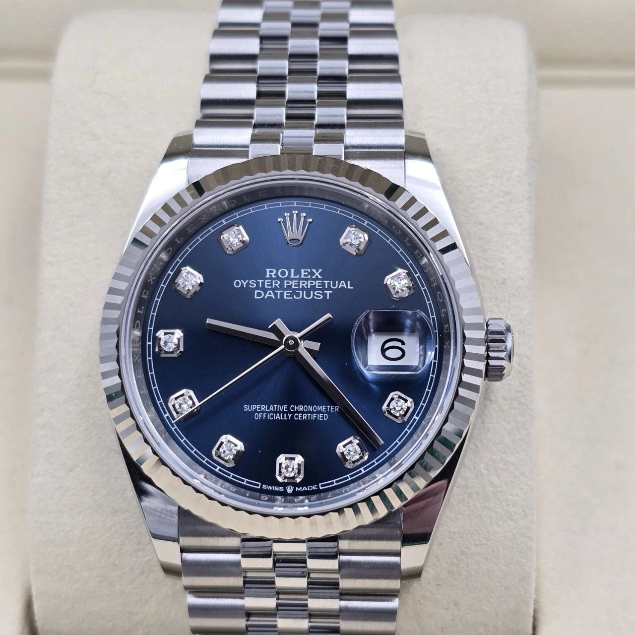 NEW 2025 Rolex Datejust 36mm Blue Diamond Dial Fluted Jubilee 126234 UNWORN