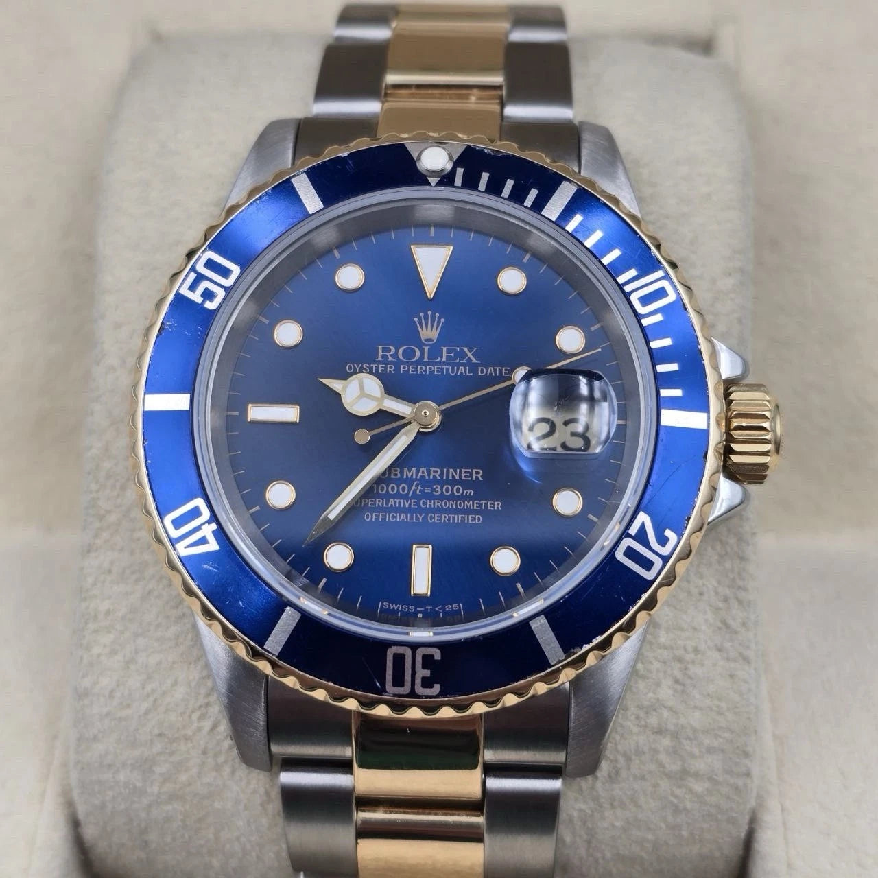 Rolex Submariner Date 16613 Blue Dial Gold Buckle Two Tone Steel Gold 40mm Watch
