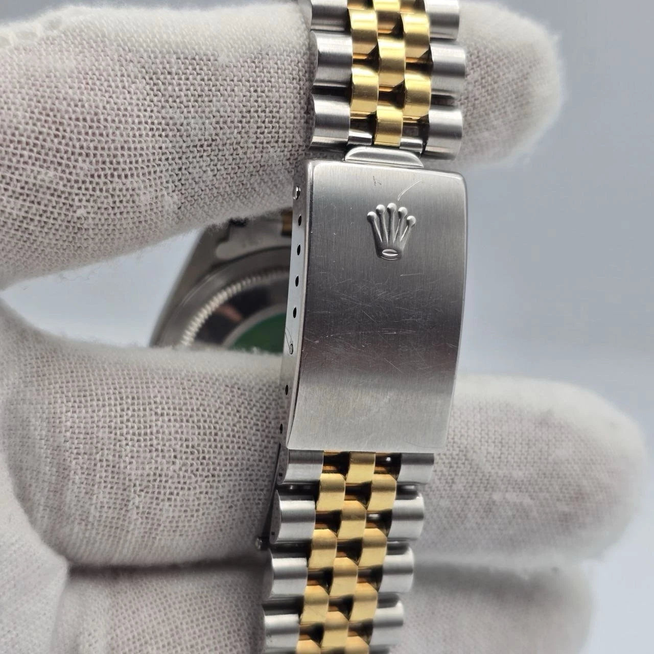 PAPERS Rolex DateJust 36mm NO-HOLES Champagne Diamond Dial TT 18K 16233 BOX