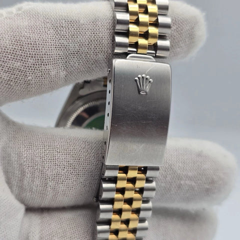 PAPERS Rolex DateJust 36mm NO-HOLES Champagne Diamond Dial TT 18K 16233 BOX
