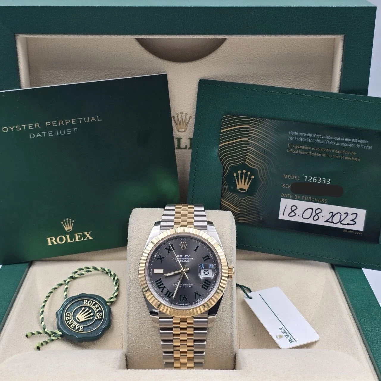 PAPERS 2023 Rolex Datejust 41mm Two Tone Wimbledon Dial Jubilee 126333 BOX