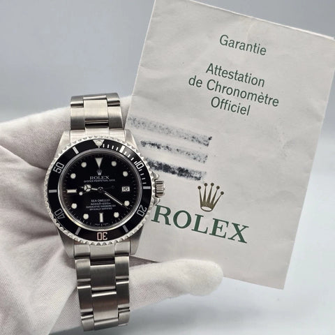 2007 PAPERS Rolex Sea-Dweller 16600 Stainless Steel Black Dial 40mm Watch