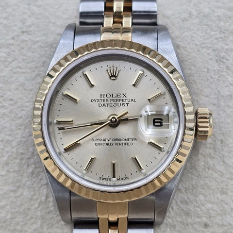 PAPERS Rolex Datejust 26mm Silver Dial Two Tone Jubilee Watch 69173 BOX
