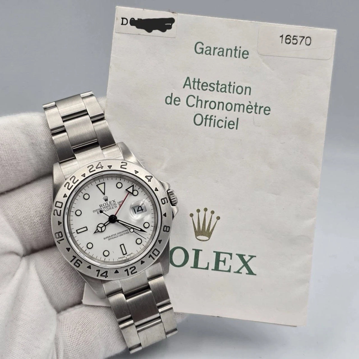 PAPERS MINT 2005 Rolex 16570 Explorer II White Steel NO HOLES 40mm Watch