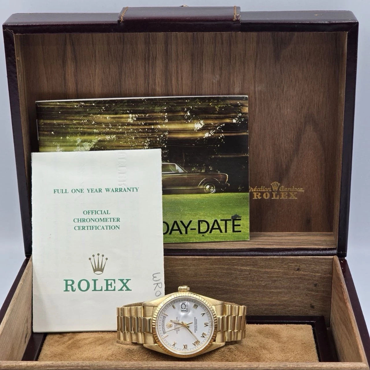PAPERS Rolex Day-Date 18038 President 18k Gold White Dial 36mm BOX