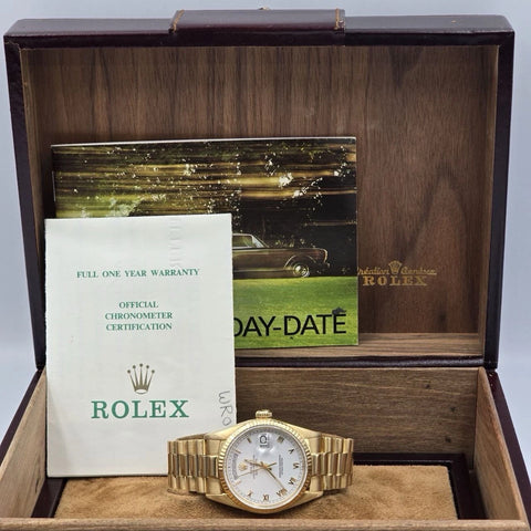 PAPERS Rolex Day-Date 18038 President 18k Gold White Dial 36mm BOX
