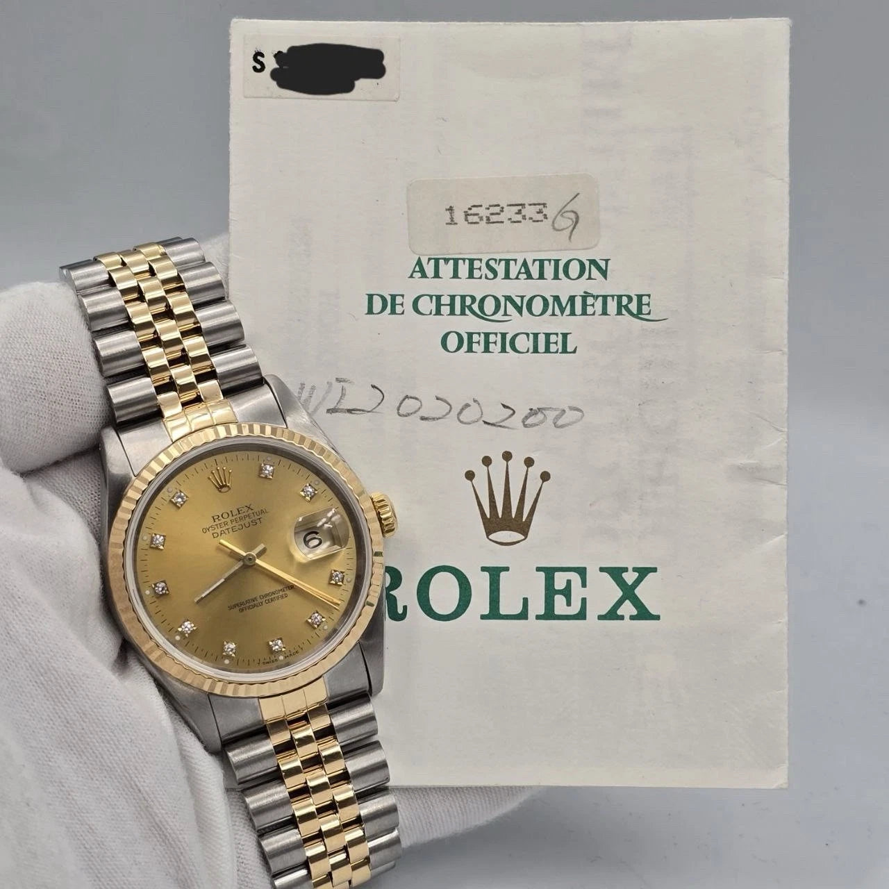 PAPERS Rolex Datejust 36mm Champagne Diamond Dial Two Tone Jubilee 18K 16233