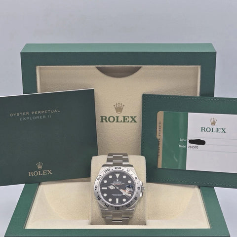 PAPERS 2019 MINT Rolex Explorer II Black Orange Steel 42mm Watch 216570 BOX