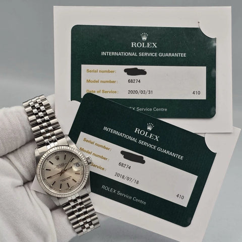 2020 RSC Rolex Datejust 31mm 68274 Silver Dial Steel Jubilee 18k Fluted Bezel