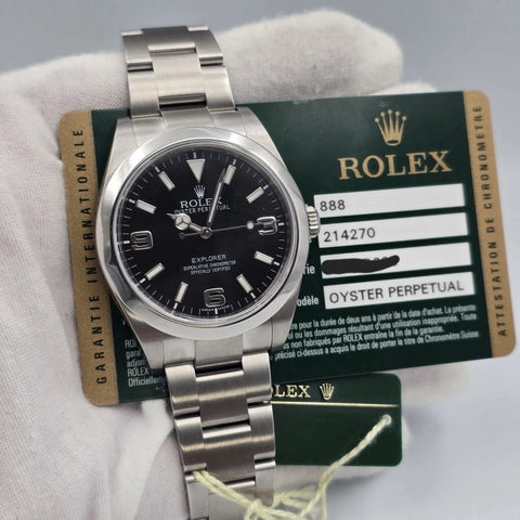 2014 PAPERS Rolex Explorer I Black Stainless Steel MK1 39mm Watch 214270 PAPERS