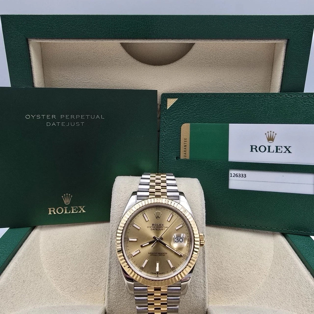 2019 PAPERS Rolex Datejust 41mm 126333 Two Tone Jubilee Champagne Dial BOX