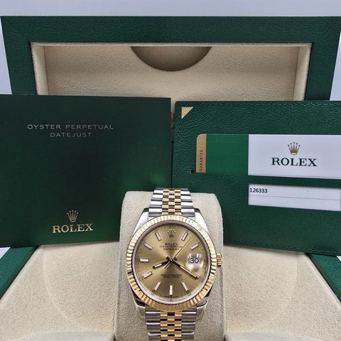 2019 PAPERS Rolex Datejust 41mm 126333 Two Tone Jubilee Champagne Dial BOX