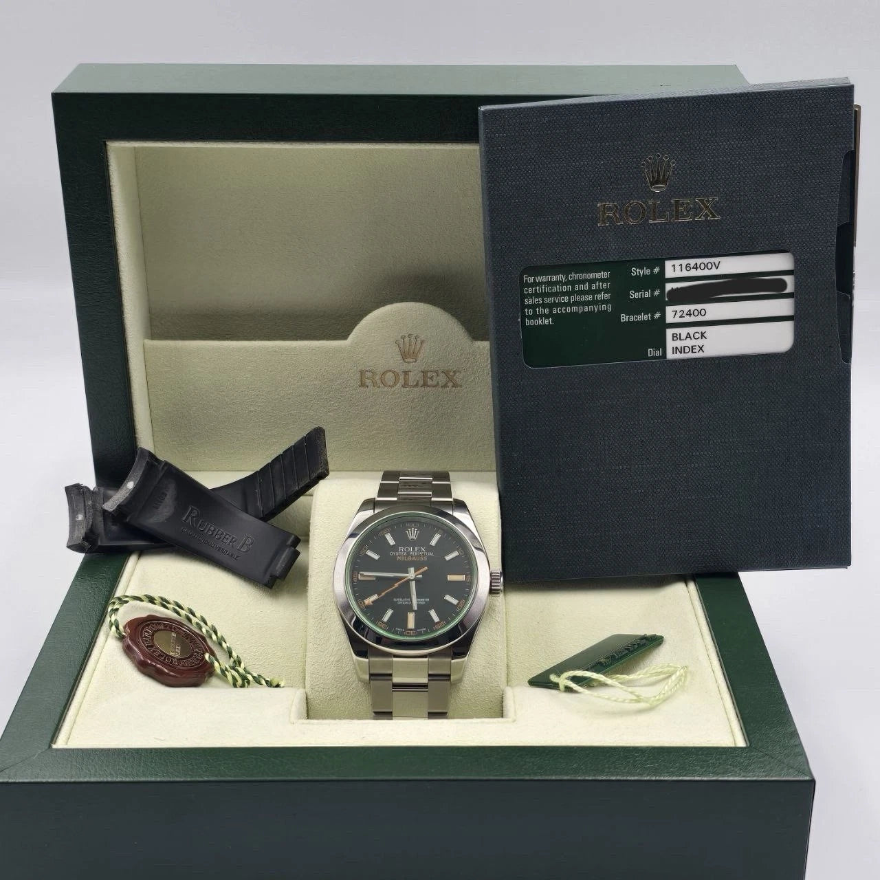 2011 PAPERS Rolex Milgauss 116400V Black Dial Orange Hand 40mm BOX