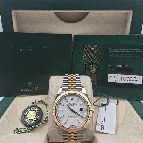 PAPERS 2022 Rolex Datejust 41mm 18K Two Tone White Dial Jubilee 126333 BOX