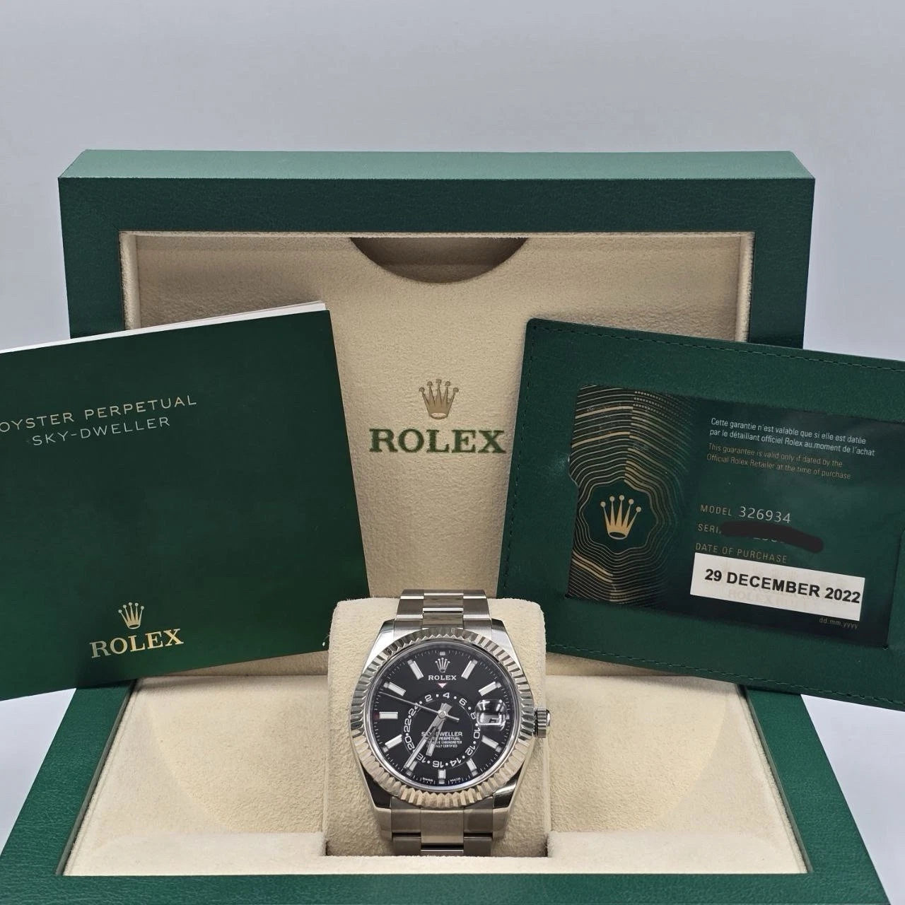 2022 PAPERS Rolex Sky-Dweller 42mm Black Dial Oyster Bracelet 326934 BOX
