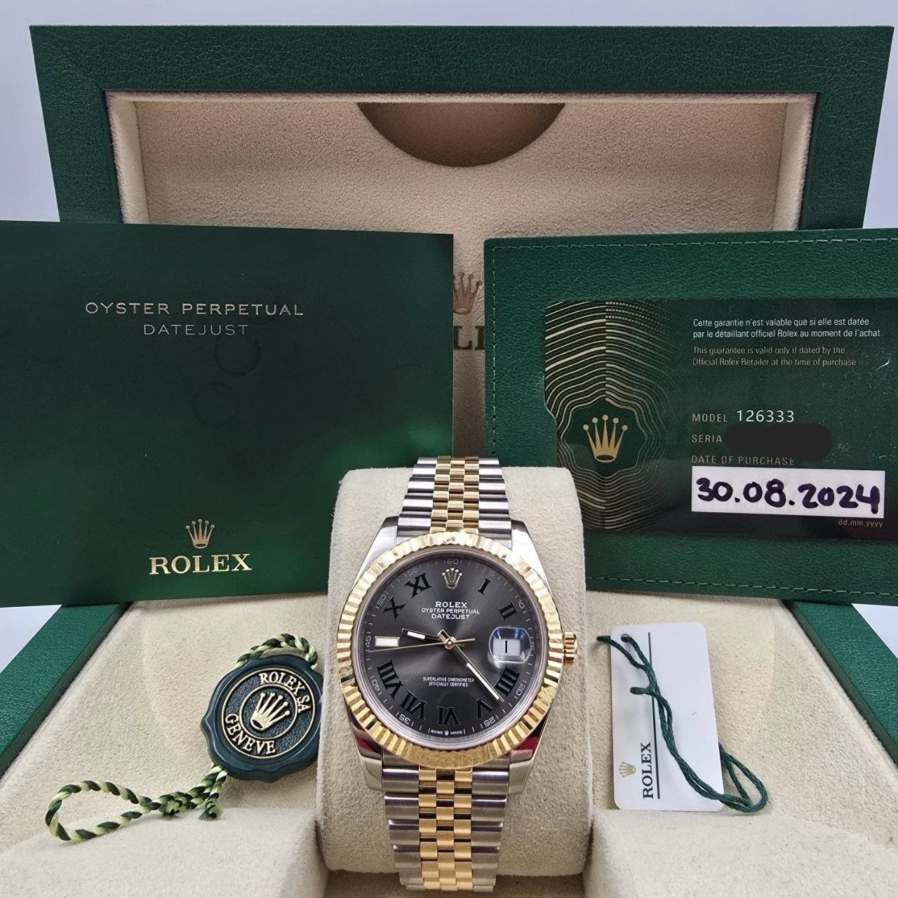 PAPERS 2024 Rolex Datejust 41mm Two Tone Wimbledon Dial Jubilee 126333 BOX
