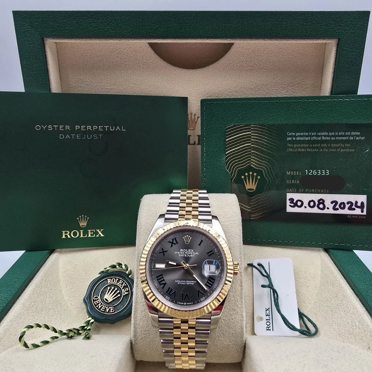 PAPERS 2024 Rolex Datejust 41mm Two Tone Wimbledon Dial Jubilee 126333 BOX