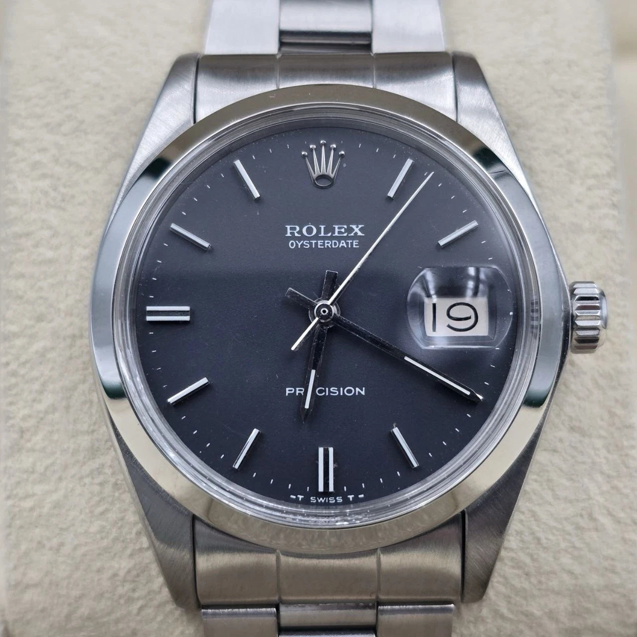 Rolex Oyster Date Precision 6694 Stainless Steel 34mm Black Dial Watch