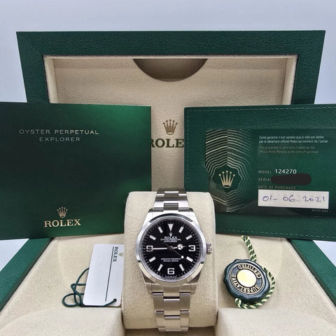 2021 PAPERS Rolex Explorer Black Dial Stainless Steel 36mm Watch 124270 BOX
