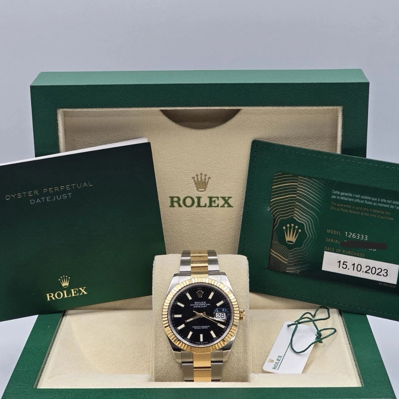 MINT PAPERS 2023 Rolex DateJust 41mm Two Tone Black Dial Oyster 126333 BOX