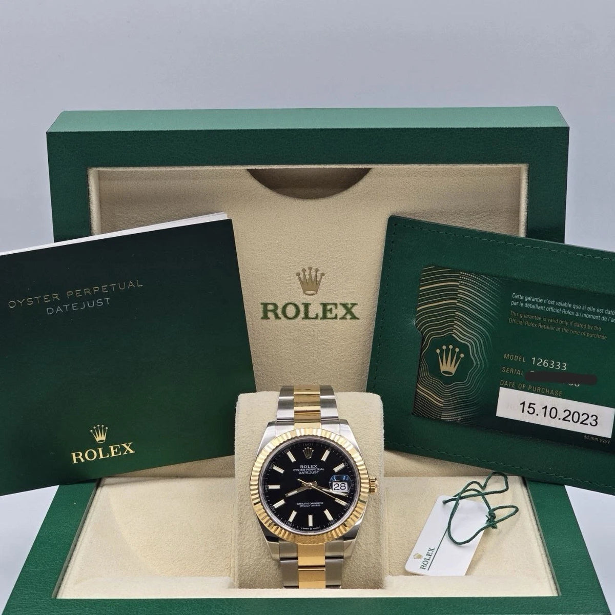 MINT PAPERS 2023 Rolex DateJust 41mm Two Tone Black Dial Oyster 126333 BOX
