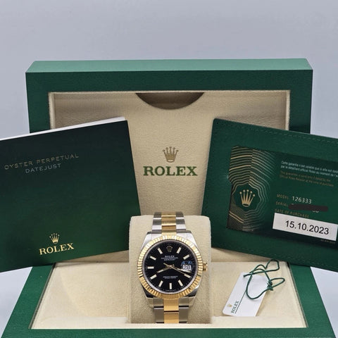 MINT PAPERS 2023 Rolex DateJust 41mm Two Tone Black Dial Oyster 126333 BOX