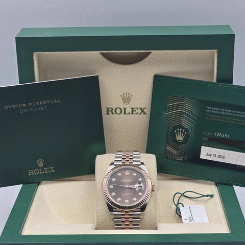 2022 PAPERS Rolex Datejust 41mm 126331 Chocolate Diamond Jubilee Gold Steel BOX