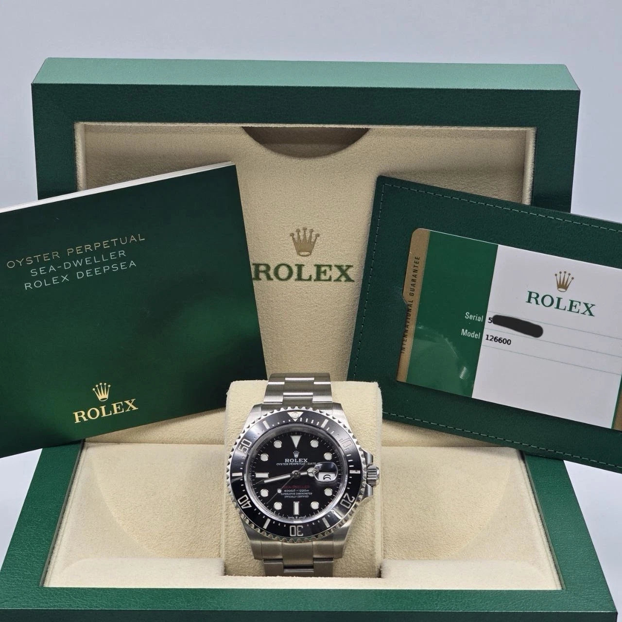 2020 PAPERS Rolex Sea-Dweller Black Red Letters Stainless Steel 43mm 126600 BOX