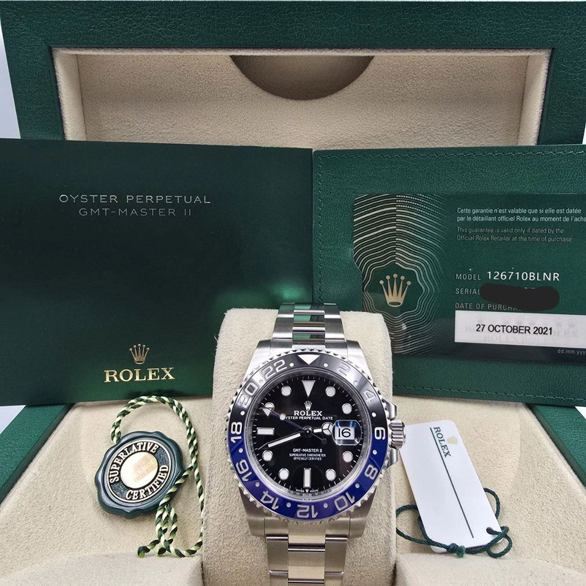 2021 PAPERS Rolex GMT Master II Batman Steel Oyster Bracelet 126710BLNR BOX