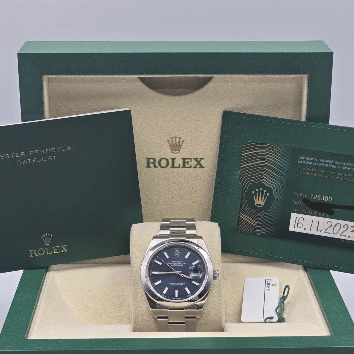 MINT 2023 PAPERS Rolex Datejust 41mm Blue Steel Smooth Bezel Oyster 126300 BOX