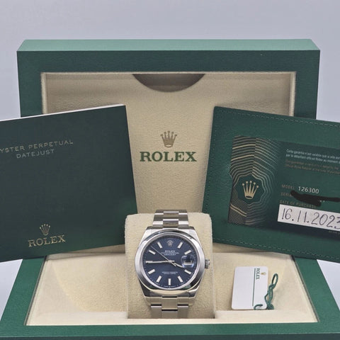 MINT 2023 PAPERS Rolex Datejust 41mm Blue Steel Smooth Bezel Oyster 126300 BOX