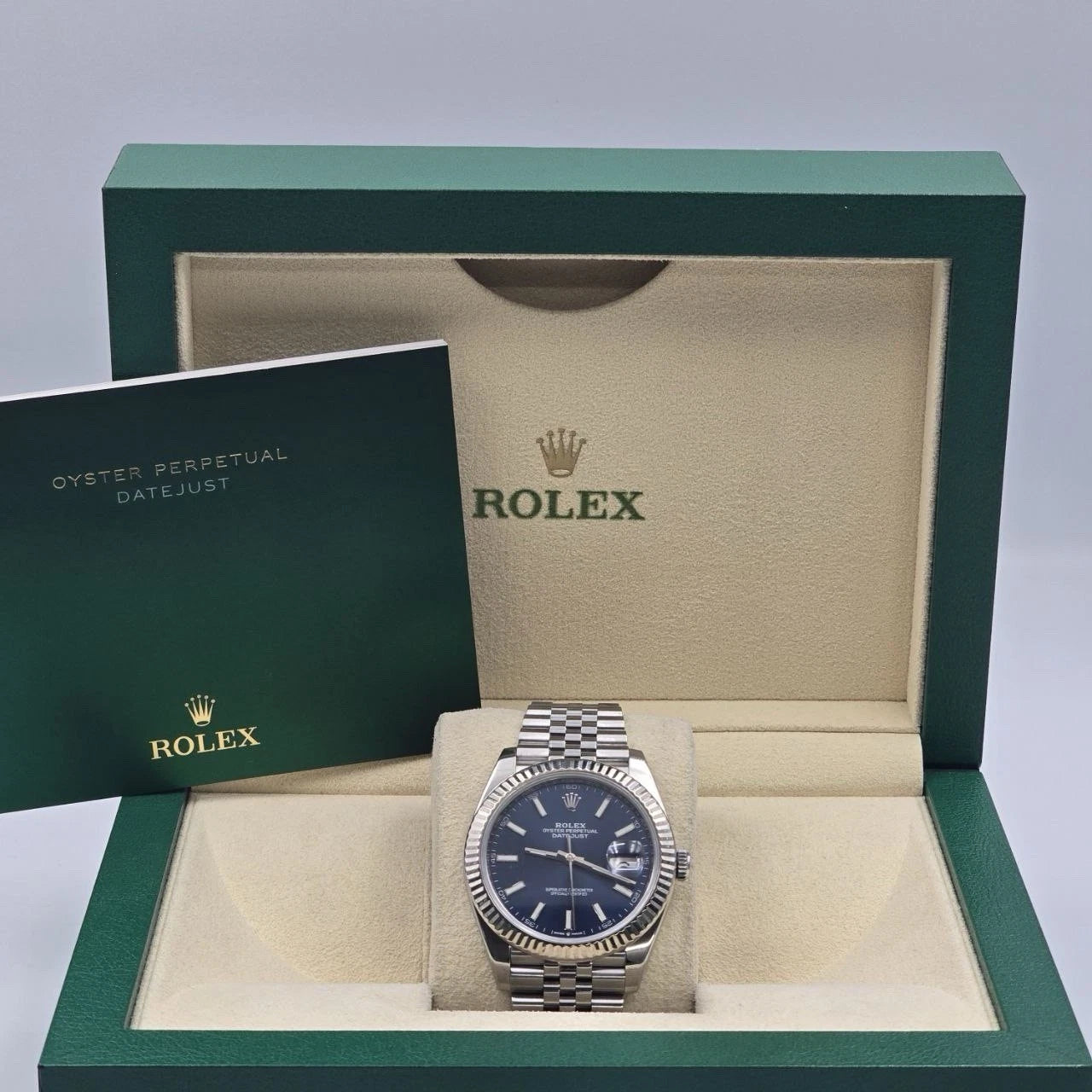 Rolex Datejust 41mm 126334 Blue Stick Dial Fluted Bezel Jubilee BOX