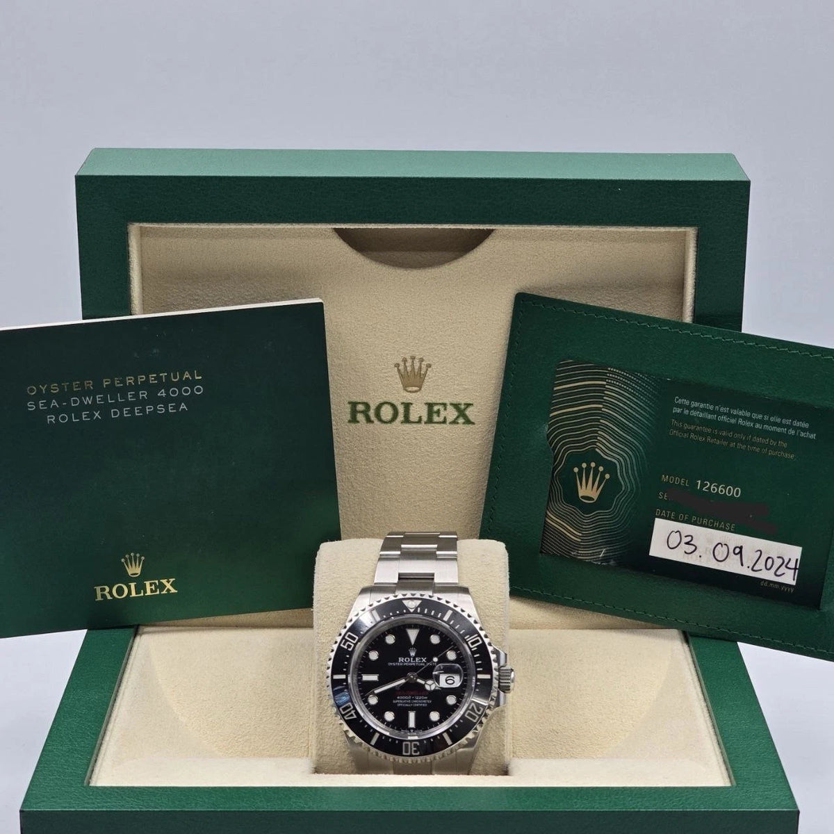 2024 MINT PAPERS Rolex Sea-Dweller Black Red Letters 43mm 126600 BOX