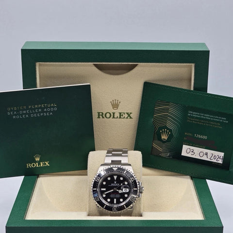 2024 MINT PAPERS Rolex Sea-Dweller Black Red Letters 43mm 126600 BOX