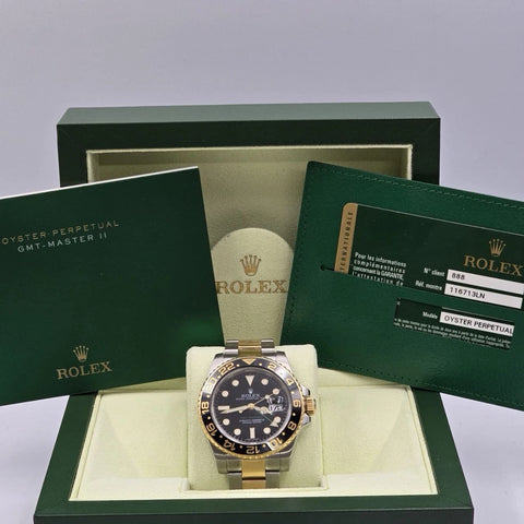 2010 PAPERS Rolex GMT-Master II 116713LN Ceramic Two Tone 40mm Watch BOX