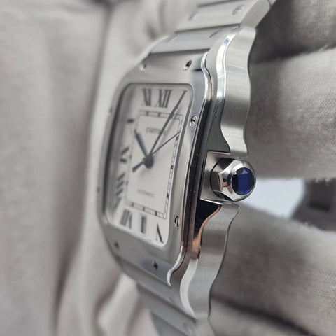 2025 PAPERS Cartier Santos de Cartier Steel Large White Dial WSSA0018 BOX